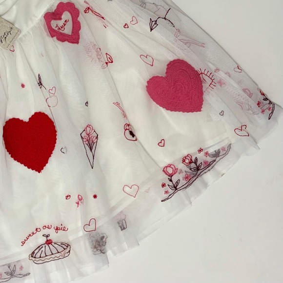 NWT!! FREE PEOPLE The Sketchbook Skirt Tulle Embroidered Mini Hearts White Large - Picture 5 of 16